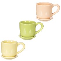 Artikel Kaffeetassen-Set aus Keramik mit Untersetzer, Ø 11 cm, bunt, 3 Stück
