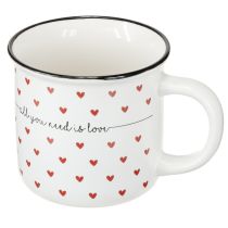Artikel Tasse mit Herzen Keramiktasse Weiß Rot Ø9cm H9cm