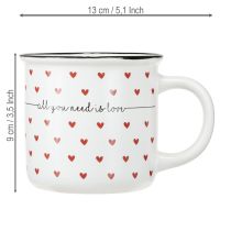 Artikel Tasse Keramik Weiß mit roten Herzen und Schriftzug Ø9cm H9cm
