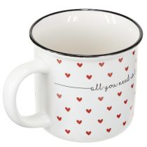 Artikel Tasse Keramik Weiß mit roten Herzen und Schriftzug Ø9cm H9cm