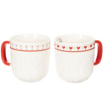 Artikel Kaffeetassen aus Keramik mit rotem Henkel und Herzmotiv 9cm 2er-Set weiß/rot