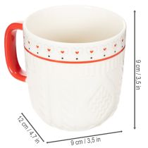 Artikel Kaffeetassen aus Keramik mit rotem Henkel und Herzmotiv 9cm 2er-Set weiß/rot