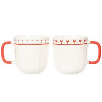 Artikel Kaffeetassen aus Keramik mit rotem Henkel und Herzmotiv 9cm 2er-Set weiß/rot