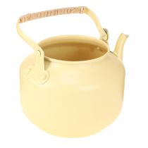 Artikel Teekanne aus Metall 17 cm cremefarben mit Griff aus Naturmaterial für Dekoration