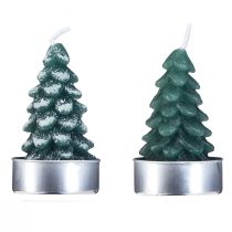 Artikel Teelichter Weihnachten Tannenbaum Grün Beschneit 6,5cm 8St