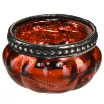 Artikel Teelichtglas Antik Rot Silber mit Metallrand Ø6cm H3,5cm