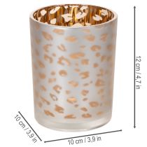 Artikel Teelichthalter Glas 12 cm mit Leopardenmuster Silber und Gold