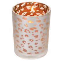 Artikel Teelichthalter Glas 12 cm mit Leopardenmuster Silber und Gold