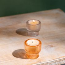 Artikel Teelichtgläser getönt gerillt Glas Ø5,5 cm H5 cm 2 Stück Orange Rosa
