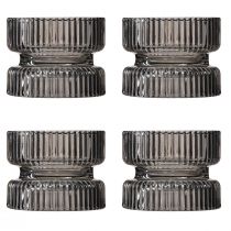 Artikel Teelichthalter Glas Deko Geriffelt Grau getönt Ø9cm H7cm 4 St
