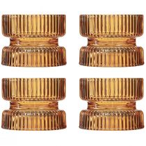 Artikel Teelichthalter Glas Geriffelt Deko Orange Ø9cm H7cm 4 St