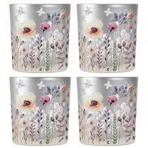 Artikel Teelichthalter Glas Mohn Schmetterling Farbig 8cm 4 St