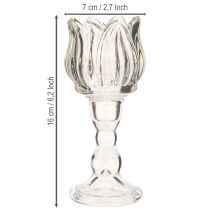 Artikel Teelichthalter Tulpenform aus Glas mit Fuß Transparent Ø7 cm H16 cm 2er-Set