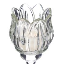 Artikel Kerzenhalter aus Glas in Blumenform, 22 cm hoch, transparent