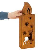 Artikel Teelichthalter Kerzenform Metall Edelrost 45x14x7cm Weihnachtsmotiv Hirsch