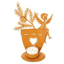 Artikel Teelichthalter Engel aus Metall mit Edelrost Ø8cm H18cm für Weihnachten