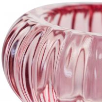 Teelichthalter Glas Kerzenhalter Rund Rosa Ø8cm H3,5cm