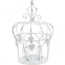 Teelichthalter Krone mit Herzen Shabby Chic Weiß Ø14cm H22cm