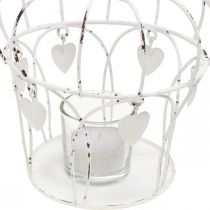 Teelichthalter Krone mit Herzen Shabby Chic Weiß Ø14cm H22cm