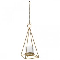 Windlicht hängend Gold Kerzenhalter zum Aufhängen 15×15×38cm