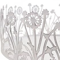 Artikel Dekotablett Metall Ø25cm H10,5cm Weiß Silber Shabby Chic mit Pusteblumenmotiv