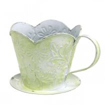 Artikel Pflanzgefäß, Deko-Kaffeefilterhalter, Metalltasse zum Bepflanzen, Blumendeko Grün, Weiß Shabby Chic H11cm Ø11cm