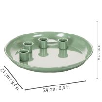 Artikel Kerzenteller aus Metall Grün mit 4 Kerzenhaltern 24cm