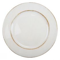 Dekoteller Rund Kunststoff Retro Weiß Braun Glanz Ø30cm