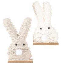 Artikel Deko-Osterhase aus Plüsch – Flauschige Osterdeko in Beige & Weiß auf Holzsockel H18cm 2 St