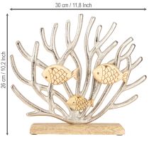 Artikel Tischdekoration Koralle mit Fischen aus Holz und Metall 30 cm Natur/Silber