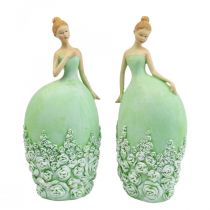 Tischdeko Frühling Deko Figur Frau Kleid Grün H20cm 2St
