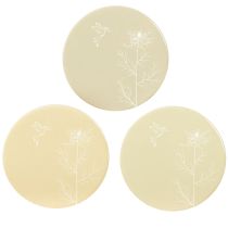 Artikel Tischuntersetzer Keramik mit Vogel- und Blumenmotiv Ø11cm Beige-Braun 6er Set