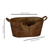 Artikel Oval Metallschale mit Griffen und Hirschmotiv Rostoptik 36 cm