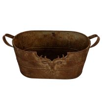 Artikel Oval Metallschale mit Griffen und Hirschmotiv Rostoptik 36 cm