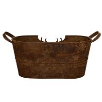 Artikel Oval Metallschale mit Griffen und Hirschmotiv Rostoptik 36 cm