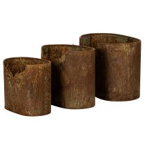 Artikel Pflanzgefäß 3er-Set Metall oval Rostoptik mit Hirschmotiv 24cm