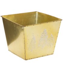 Artikel Pflanzgefäß aus Metall mit Tannenmotiv goldfarben 18x18x14cm