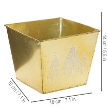Artikel Pflanzgefäß aus Metall mit Tannenmotiv goldfarben 18x18x14cm