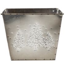 Artikel Metall Übertopf quadratisch mit Tannen-Motiv 18x18x14cm silber