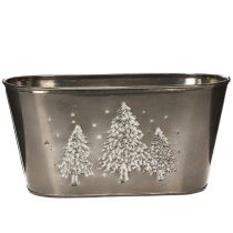 Artikel Übertopf oval aus Zink 25 cm geprägt mit Tannenbaum-Motiv silber