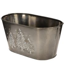 Artikel Übertopf oval aus Zink 25 cm geprägt mit Tannenbaum-Motiv silber