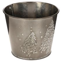 Artikel Metall Übertopf mit Glitzer-Tannenmotiv 13cm Silber