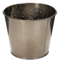 Artikel Metall Übertopf mit Glitzer-Tannenmotiv 13cm Silber
