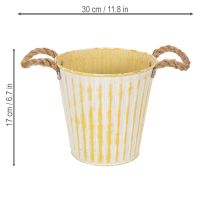 Artikel Pflanzgefäß aus Metall Ø18cm H17,5cm Gelb mit Henkeln im Shabby Chic