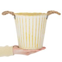 Artikel Pflanzgefäß aus Metall Ø18cm H17,5cm Gelb mit Henkeln im Shabby Chic