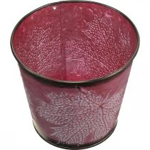 Artikel Dekotopf Metall mit Blattmuster, Ø14cm, H12,5cm, weinrot