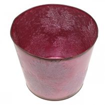 Artikel Blumentopf Metall Weinrot mit Blattdekor Ø25,5cm H22cm