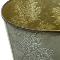Artikel Pflanztopf Metall Ø25,5cm H22cm Goldfarben mit Ahornblatt-Motiv für Innen und Außen