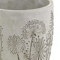 Vase Beton Weiß Blumenvase mit Relief Blumen Vintage Ø14,5cm
