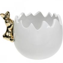 Osterschale Deko Schale Keramik Ei Weiß Goldener Hase 2St